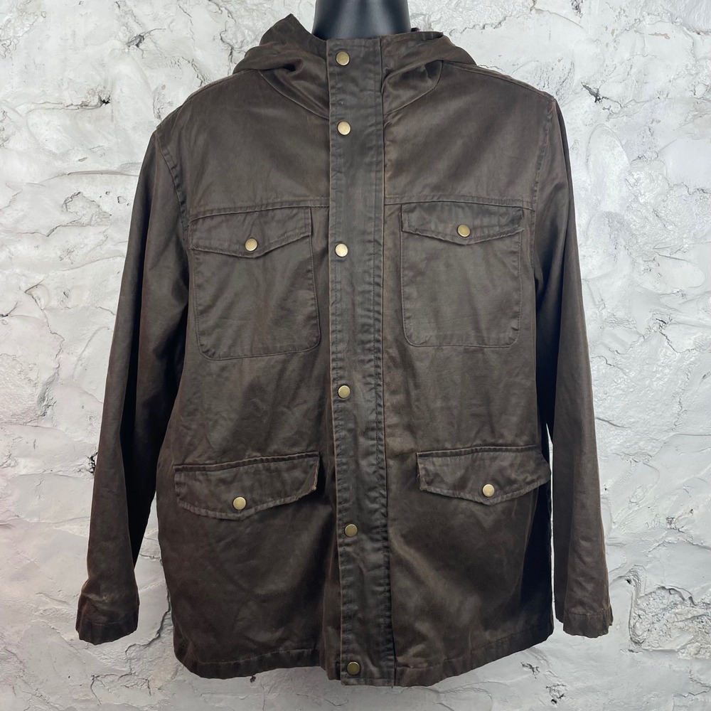 Mountain and Isles Mens L Brown Hooded Field Jacket Plaid Lined Workwear